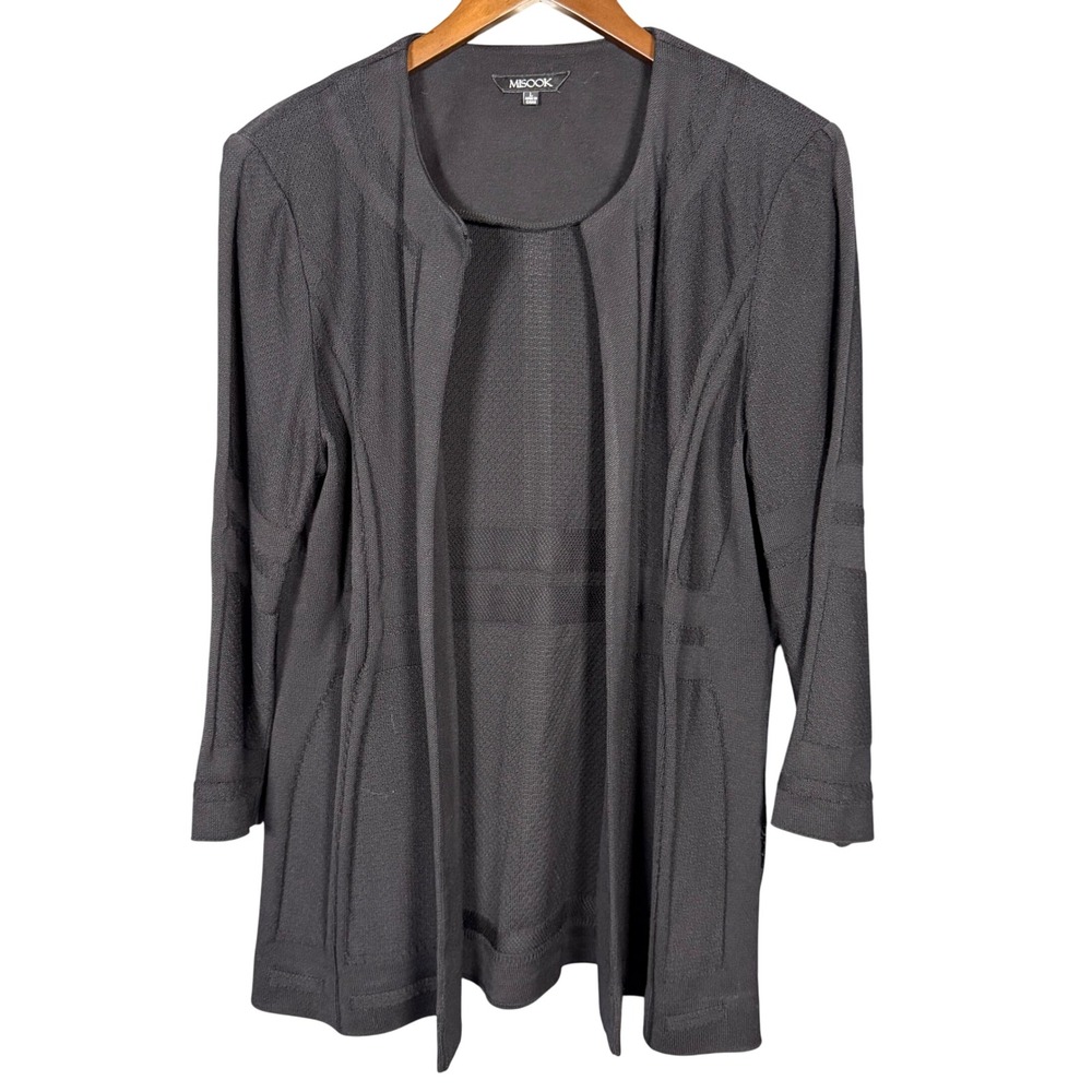 Misook Black Knit Open Front Cardigan Jacket Large Lightweight Travel Office‎